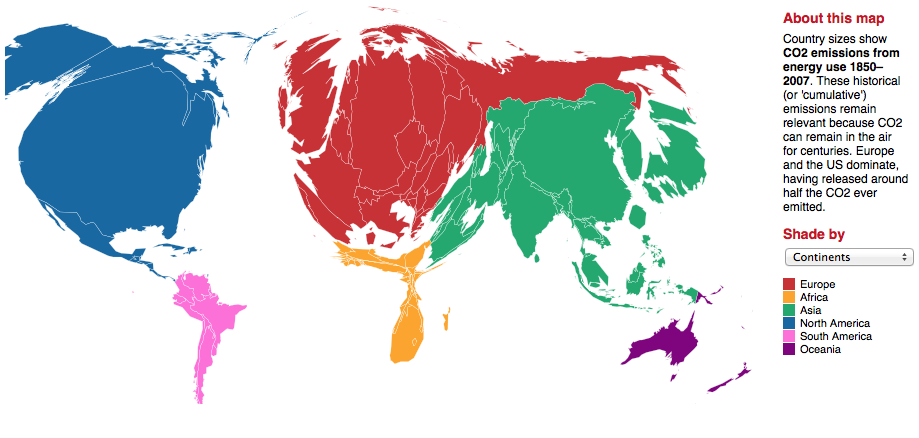 Responsabilidad histórica en las emisiones de CO2, por continentes